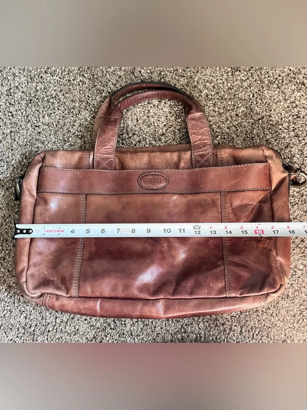 Fossil VTG 16” Brown Leather Satchel Crossbody Bag Messenger Computer Briefcase